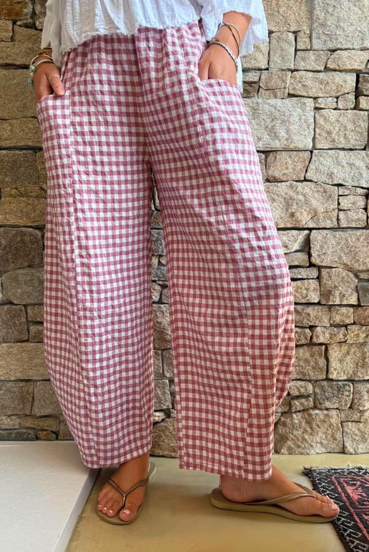 Nonni Gingham Relaxed Barrel Pant Indian Pink